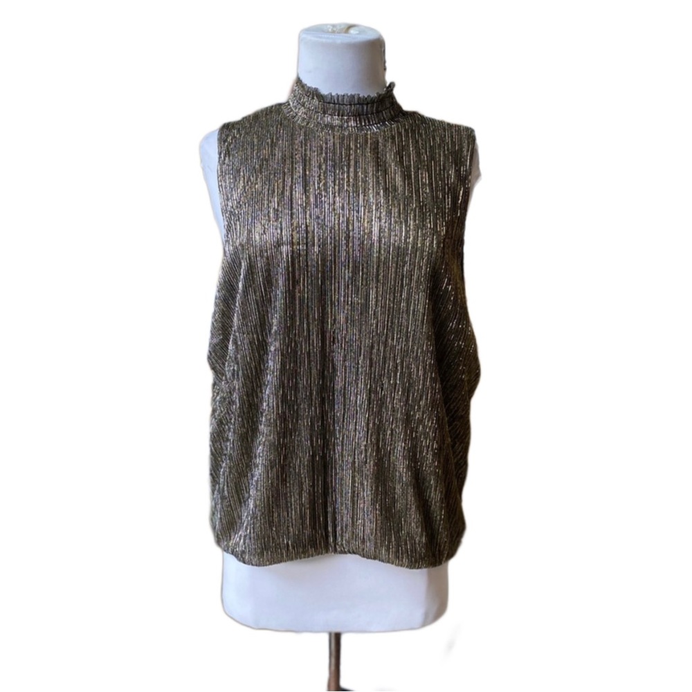 BANANA REPUBLIC Gold Brown Metallic
Shimmer Faux Wrap Sleeveless Blouse. XL.